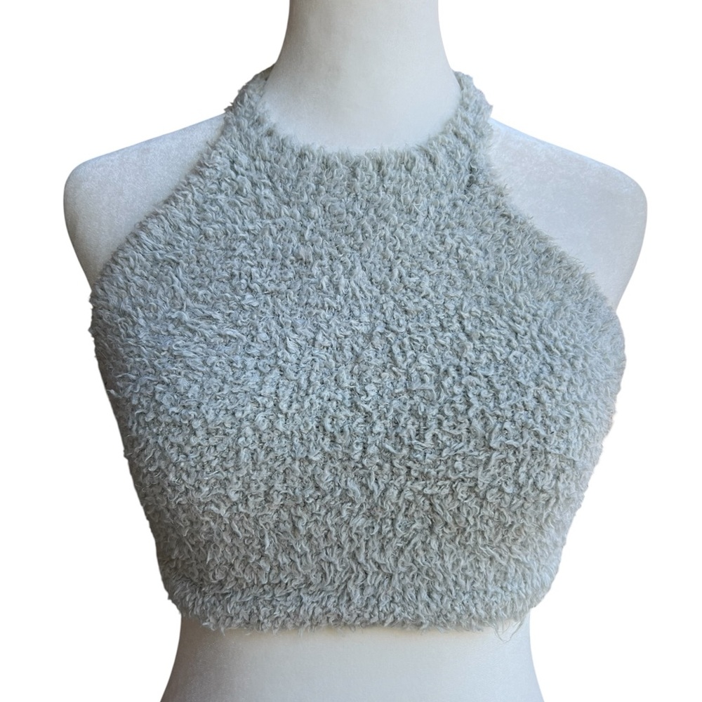 SKIMS Cozy Knit Halter Bra Top Light Sage Green Sz XS Stretch Cozy Luxe Kim K